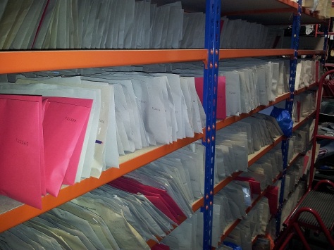 Envelopes containing lost mobile phones in the Lost Property Office