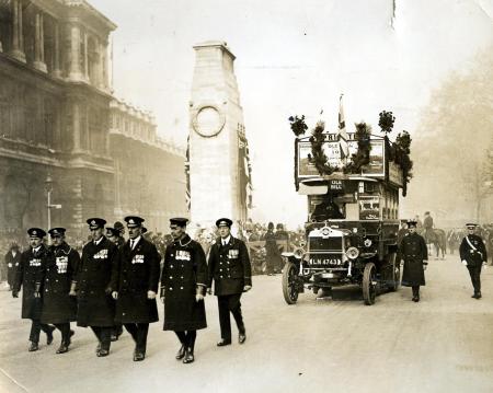 LGOC veterans march with ‘Ole Bill in the Armistice day parade of 1923